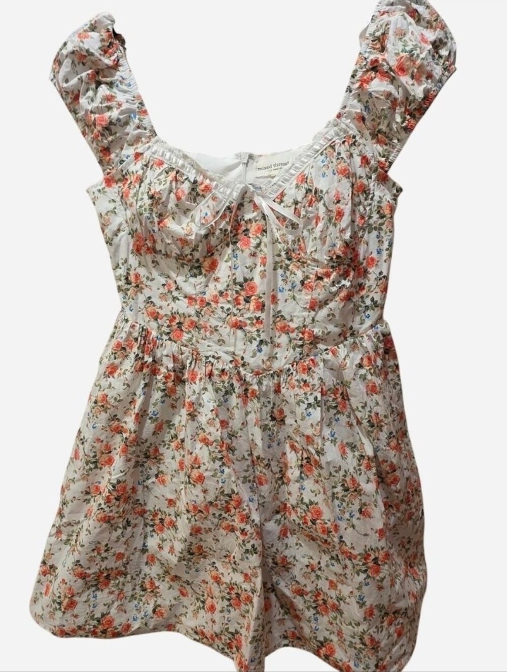 Floral Ruffled Sundress  in Cream and Coral